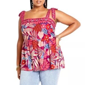 City Chic Paradiso Print Top - Pink Tropical New NWT XXL Size 24